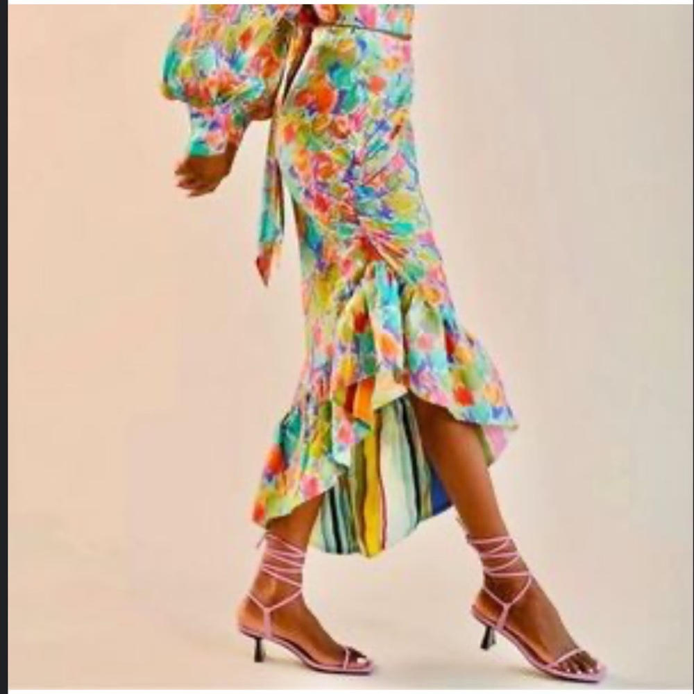 Tracy Reese Multicolor Floral Ruffled Maxi Skirt